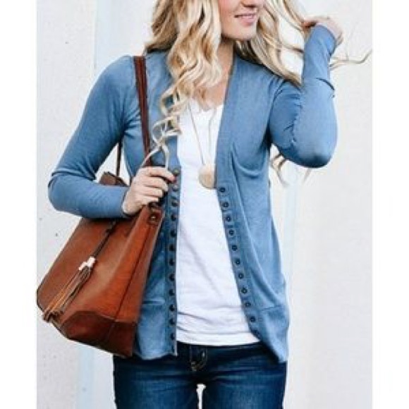 Zenana Outfitters Sweaters - Dark blue button up cardigan